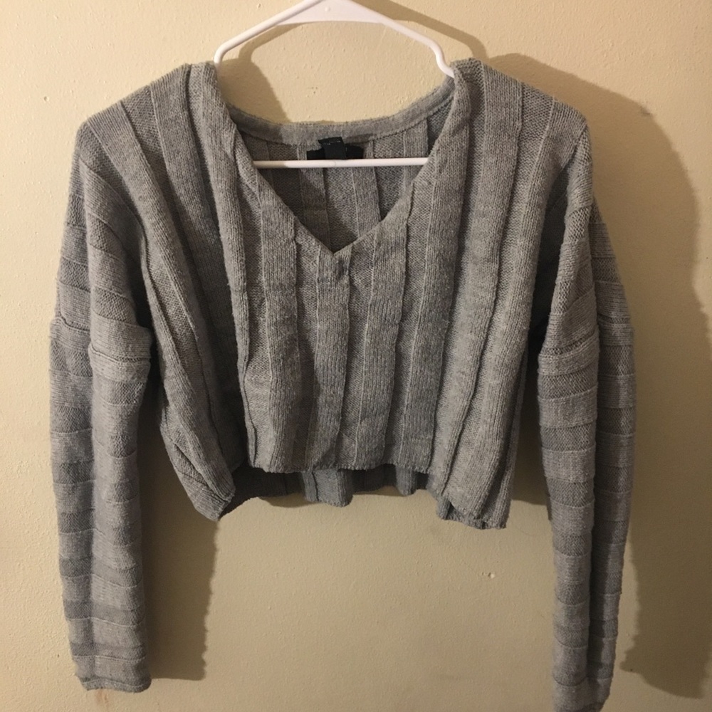 Gray Ripped drop sleeve sweater s